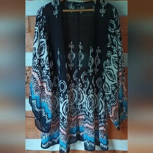 Boho western turquoise rust kimono wide sleeves multi color medium